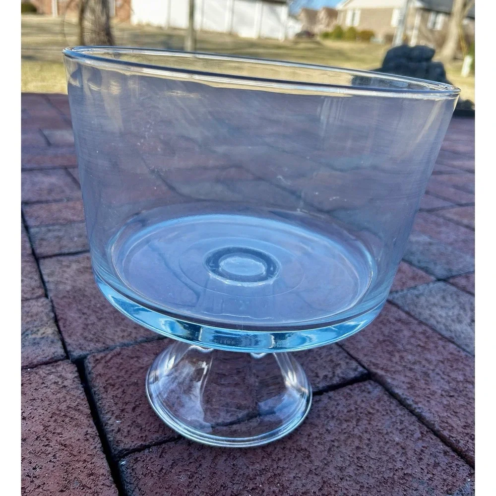 Vintage Crystal Large Footed Trifle Bowl 8X9Clear Thick Crystal Nice Weight